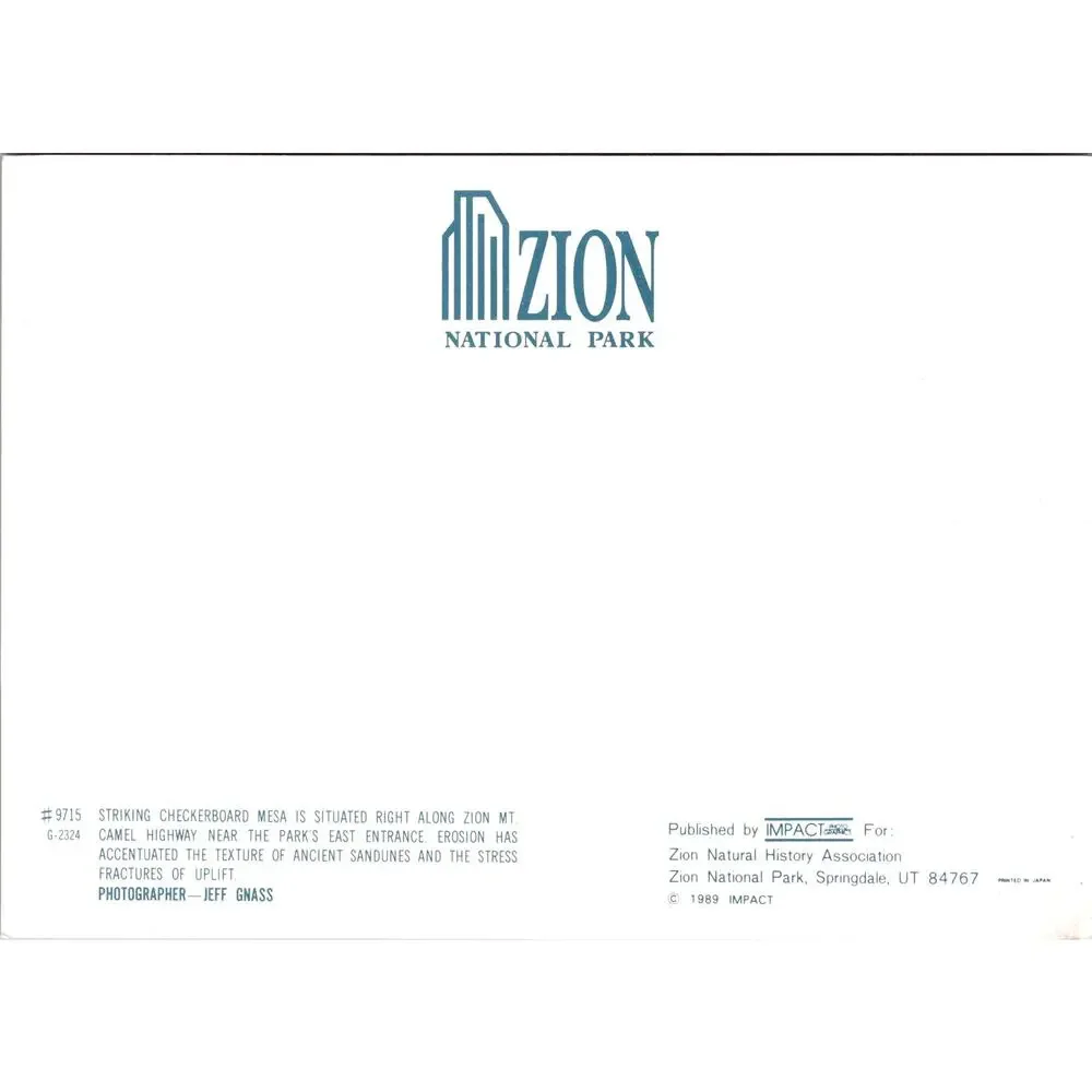 Zion National Park Striking Checkerboard Mesa Vintage Postcard SPK29 - Picture 2 of 2